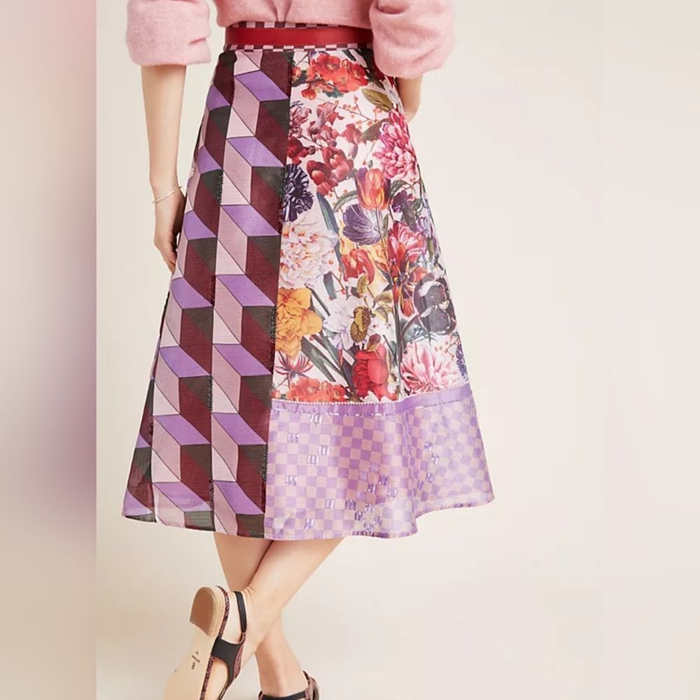 Anthropologie Rampling Embroidered Midi Skirt Pankaj & Nidhi A Line Size 4 Boho - Picture 2 of 6